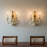 Pair of Double Arm Baroque Style Ivory & Brass Wall Sconces, Sku: 033494