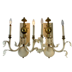 Pair of Double Arm Baroque Style Ivory & Brass Wall Sconces, Sku: 033494
