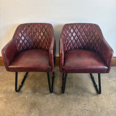 Pair Rare Finds Small Leather Quilted Armchairs, Sku 033677