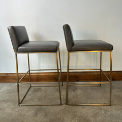 Ethan Allen Barstools, Gray Faux Leather with Metal Base, Pair, sku: 032886