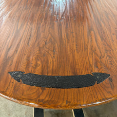 Oval Oak Dining Table, Black Iron Detail, 2 Drawers on Both Ends, SKU: 033095