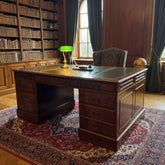 Vintage Partners Double Pedestal Executive Desk, Green Leather Blotters, Gold Filagree Detail, Sku 033719