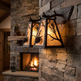 Hammerton Forge Double Arm Vanity Light, Iron, Mica Featuring Pine Cone, Oak Leaf Motif, Sku: 033696