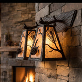 Hammerton Forge Double Arm Vanity Light, Iron, Mica Featuring Pine Cone, Oak Leaf Motif, Sku: 033696