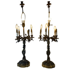 Pair Ornate Table Lamps, Four Arm Plus Additional Central Socket, Ornate Brass, Sku 033345