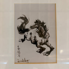 Ink Artwork by David P. H. Wong, Four Horses Individually Matted and in Gold Frame, Sku: 033038