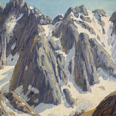 Original Oil Painting in Classic Gold Frame by Paul Grimm Snow Capped Mountains, Sku 033891