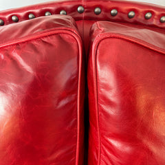 Wild Horse Saloon Red Leather Loveseat with XL Nail Head Detail and Rolled Arms, Sku 033312
