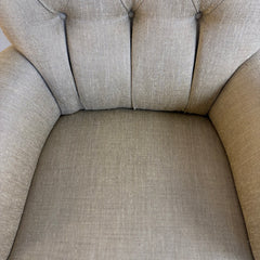 Parker Knoll Edward Armchair with Tufted back Rolled Arms and Casters on Front Legs, Tan Linen Upholstery, Sku 033673