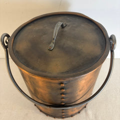 Copper Bucket With Lid and Rivet Detail, Made in Turkey, Sku 033689