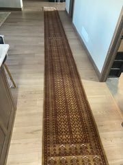 Oriental Hand Knotted Wool Runner Rug, Extra Long, Sku 033861