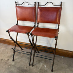 Pair of Metal & Leather Barstools, Spanish Influence, Sku 033378