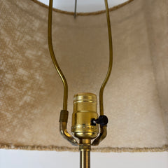 Vintage Table Lamp, Carved Wood Farmer, Plow and Brass Shot Gun, Textured Vintage Shade, Sku: 033523