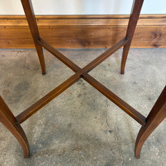 Pair of Vintage English Wood Tea Tables Scalloped Top, X Base, Tall Slender Legs, Sku: 033650