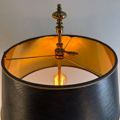 Stiffel French Style Bouillotte Lamp Three Sockets Black Hardback Shade has Reptile Texture and the Interior is Gold Foil, Sku 034147