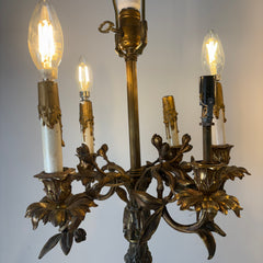 Pair Ornate Table Lamps, Four Arm Plus Additional Central Socket, Ornate Brass, Sku 033345