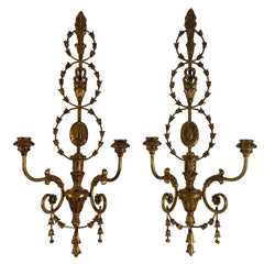 Pair of Italian Gilt Wood & Iron Twin Branch Wall Candle Sconces, Sku 033833