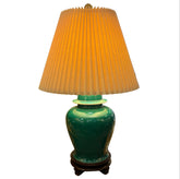 Vintage Table Lamp, Emerald Crackle Glaze, Porcelain, Asian Style Base, Sku: 033411