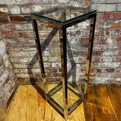 Chrome Pedestal Table with Two Glass Shelves