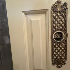 Set of Vintage Double Entry Doors with Leaded Glass & Brass Filagree Knob Plates, Sku 032990