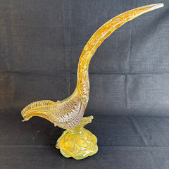 Art Glass Bowing Bird Attributed to Murano Created in Clear, Gold and Silver Speckles, Sku 033870