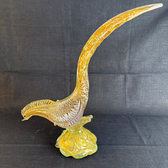 Pair of Art Glass Birds, Possibly Murano, Clear, White and Gold Speckles, 033871