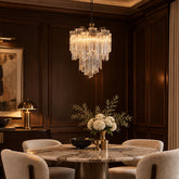 Vintage Italian Tubular "Tronchi" Blown Glass Chandelier on Silver Tone Structure Possibly Murano, 034047