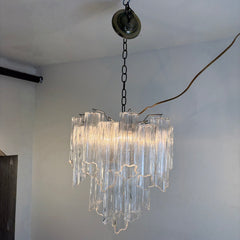 Vintage Italian Tubular "Tronchi" Blown Glass Chandelier on Silver Tone Structure Possibly Murano, 034047