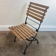 Janus et Cie Set of 5 Garden Chairs, 2 Arm and 3 Side Chairs, Wood and Steel, Foldable, Sku 033944