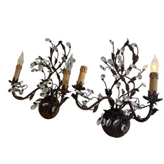 Pair of Vintage Crystal Bud Sconces, Sku 033736