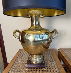 Marbro Pair of Brass Urn Style Table Lamps, Hard Back Paper Barrel Shades, Gold Interior, Sku 034073