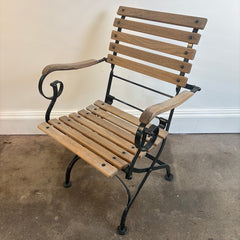 Janus et Cie Set of 5 Garden Chairs, 2 Arm and 3 Side Chairs, Wood and Steel, Foldable, Sku 033944