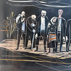 Original Woodcut of Mourners, Unsigned, Sku 033793