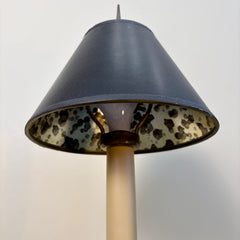 Chapman Table Lamp, 1981, Brass Base Ivory Candlestick, Black Shade, Gold Marbled Interior, Sku 034075