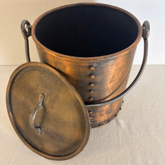 Copper Bucket With Lid and Rivet Detail, Made in Turkey, Sku 033689