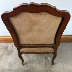 Sanded Leather Chair with Cheetah Spot Upholstery Cabriole Leg Style, Damage on Seat, Sku 033355. Another Undamaged Chair Available, Sku 033354
