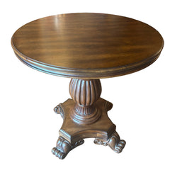 Carved Base Wooden Table with Round Top Suitable for Bed Side, Foyer or Dinette, Sku 033759
