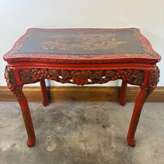 Vintage Japanese Carved Wood and Lacquer Finish Table or Desk, Hand Painted Dragon Motif, Meiji Period, Sku 033519