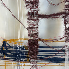 Textile Art on Wooden Loom by Artist Abigail Hack Featuring Berry Colored Hues, Sku 033911