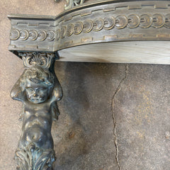 Antique French Renaissance Revival Style Wall Mounted Console Table and Mirror, Verdigris Finished Metal, Table Surface is Faux Stone, Sku 033516