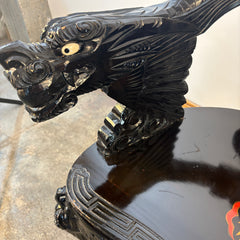 Vintage Japanese Carved Wood, Lacquer Finish Settee, Hand Painted Dragon Motif, Meiji Period, Sku: 033518