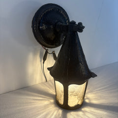 Exterior Wall Lantern, Cast Metal and Ripple Glass, Black Finish, Sku: 033459