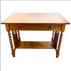 Stickley Bros. Co. Quarter Sawn Oak Antique Barley Twist & Cane Library Table/ Writing Desk, Sku 033771