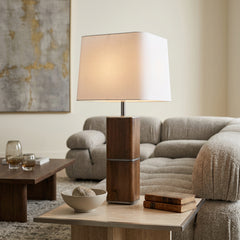 Table Lamp with Wood and Steel Square Base, Sku 034098
