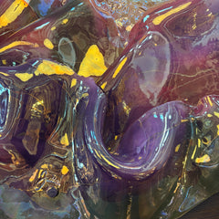 Porcelain Wall Sculpture by Artist Jutta Golas Featuring Iridescent Plum, Gold, Cream Colors, Sku 033583