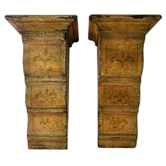 Pair of Wood Corbels, Hand Painted, Fleur de Lis Motif, Sku: 033093