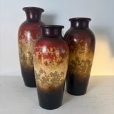 Set of Three Mexican Pottery Vases, Red Cream and Brown, Sku: 033308