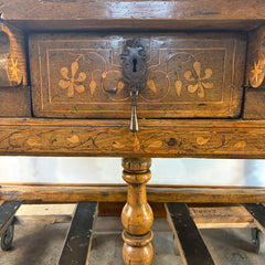 Wood Inlay & Metal Hardware Table, Chefs Table, Secret Compartment, Sku 033369