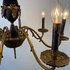 Antique 8 Arm Chandelier Dark Brass and Black, Bow Motif, Sku 033530