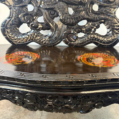 Vintage Japanese Carved Wood, Lacquer Finish Settee, Hand Painted Dragon Motif, Meiji Period, Sku: 033518